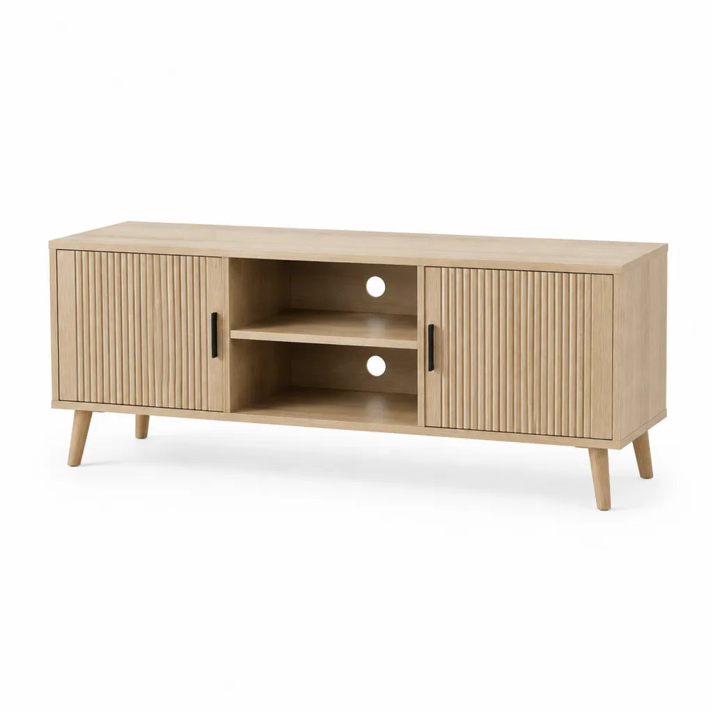 TV-Lowboard 140 x 40 x 55 cm aus MDF mit Eichenfurnier rechteckig eichefarben mit 2 Turen
