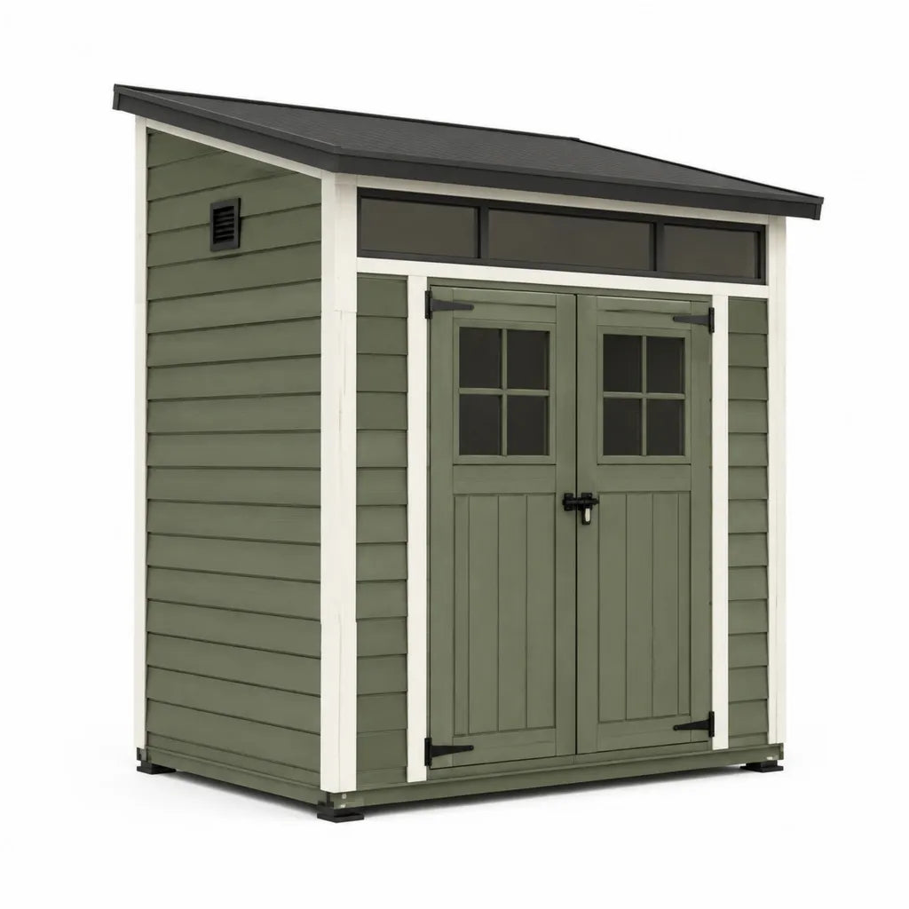 Kunststoff Gartenhaus aus Polypropylen mit Pultdach in Grun Weiss 185 x 121 x 217 cm