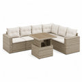 Polyrattan Gartensofa Ecklounge Set mit hohenverstellbarem Tisch Aluminium PE Beige 220 x 220 cm