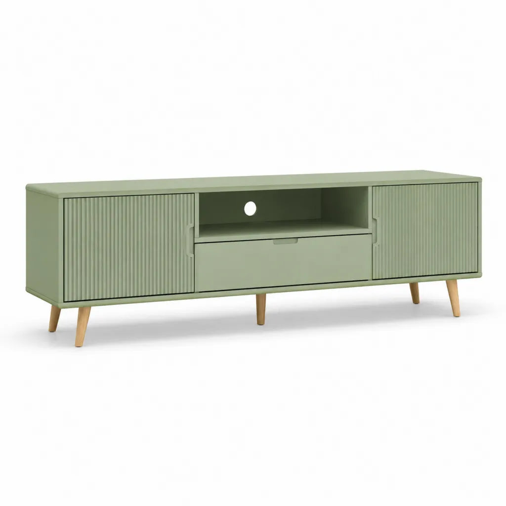 TV-Lowboard 160 x 40 x 55 cm MDF mit Kiefernholzbeinen Rechteckig Salbeigrun