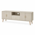 TV-Lowboard rechteckig 180 x 40 x 60 cm MDF cremefarben mit geriffelten Turen