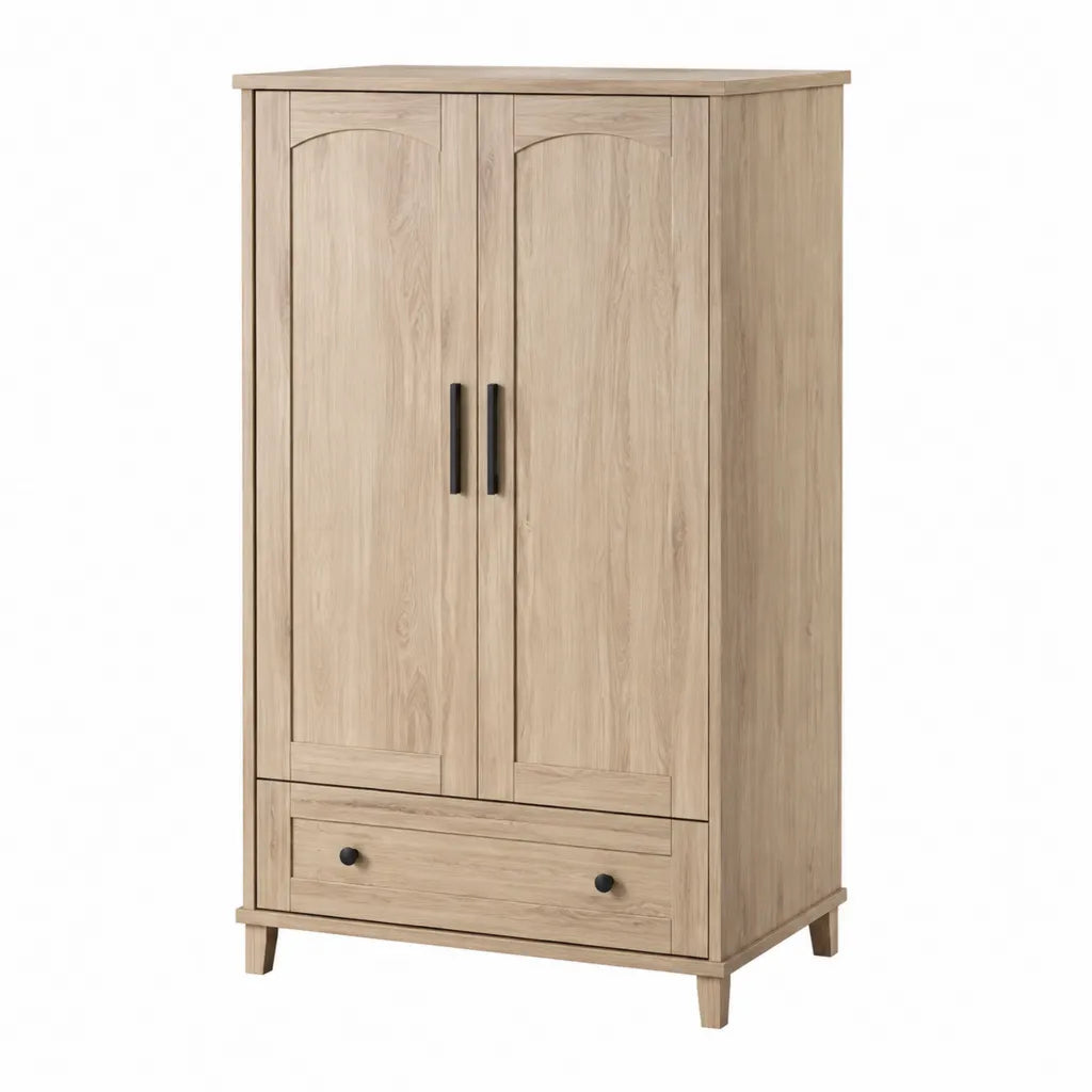 Kleiderschrank 2-turig mit Schublade Spanplatte Eiche-Dekor rechteckig Natur 190 x 100 x 55 cm