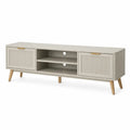 TV Lowboard 160 x 40 x 55 cm aus MDF mit Melaminharzbeschichtung rechteckig in Greige mit Naturholzbeinen