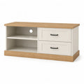 TV-Lowboard mit 2 Schubladen und offenen Fachern MDF in Weiss und Eichenoptik 120 x 40 x 55 cm