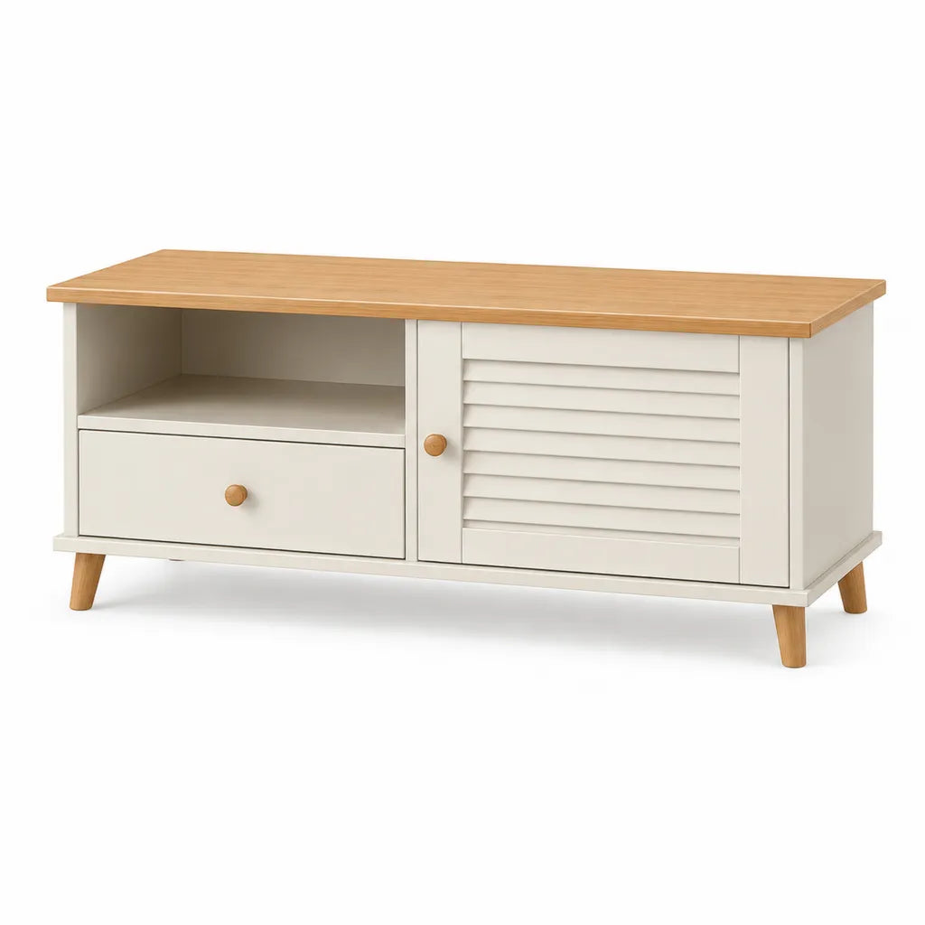 TV-Lowboard mit Schublade und Schrank 120 x 40 x 55 cm MDF rechteckig Weiss Natur