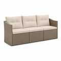3-Sitzer Gartensofa aus PE-Rattan mit Polyesterkissen Rechteckig Taupe Creme 180 x 70 x 70 cm