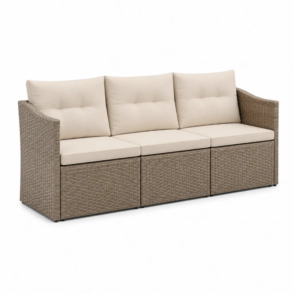 3-Sitzer Gartensofa aus PE-Rattan mit Polyesterkissen Rechteckig Taupe Creme 180 x 70 x 70 cm