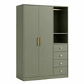 Kleiderschrank mit 2 Turen 4 Schubladen und offenen Fachern MDF 120 x 50 x 180 cm Olivgrun