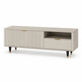 TV-Lowboard MDF rechteckig cremefarben mit Rillentur 160 x 40 x 55 cm