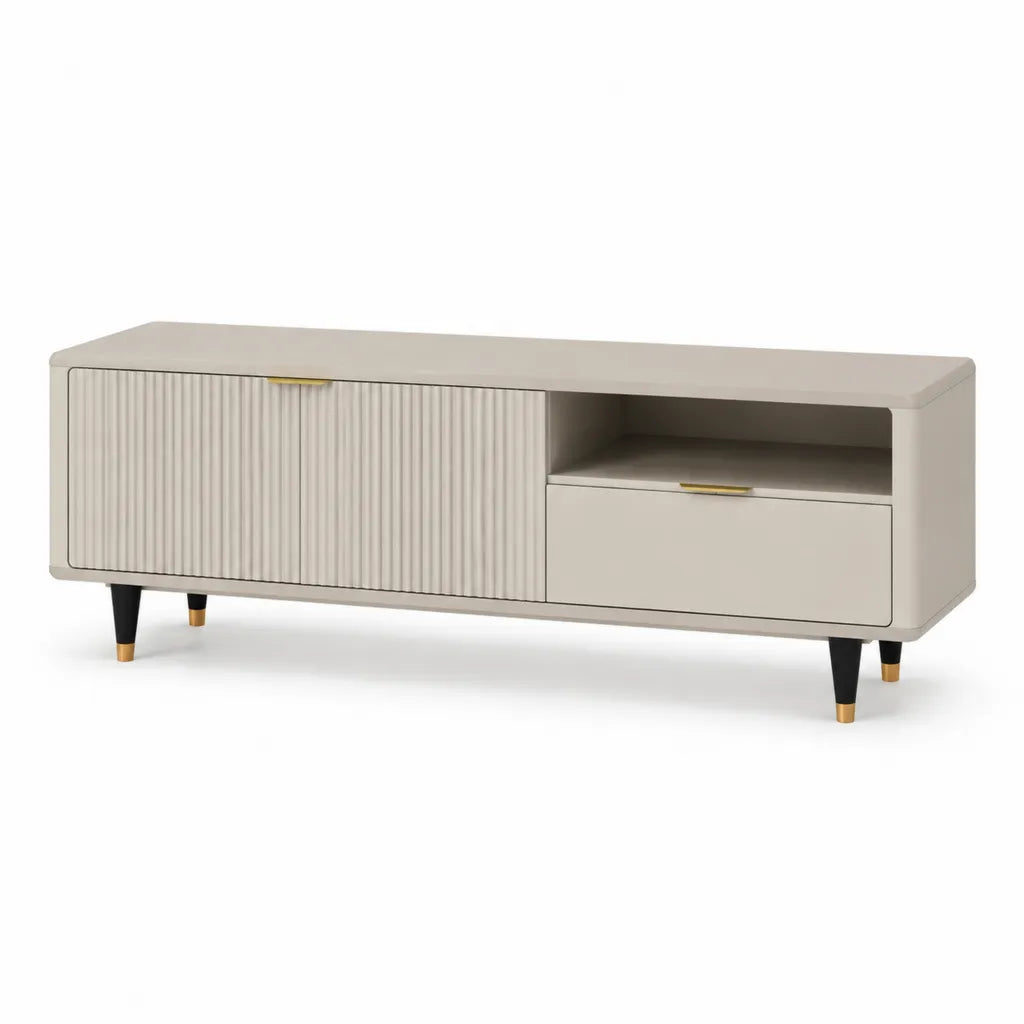 TV-Lowboard MDF rechteckig cremefarben mit Rillentur 160 x 40 x 55 cm