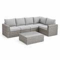 Gartenlounge Ecksofa Set 5-teilig Polyrattan Grau mit Glastisch 240 x 240 cm