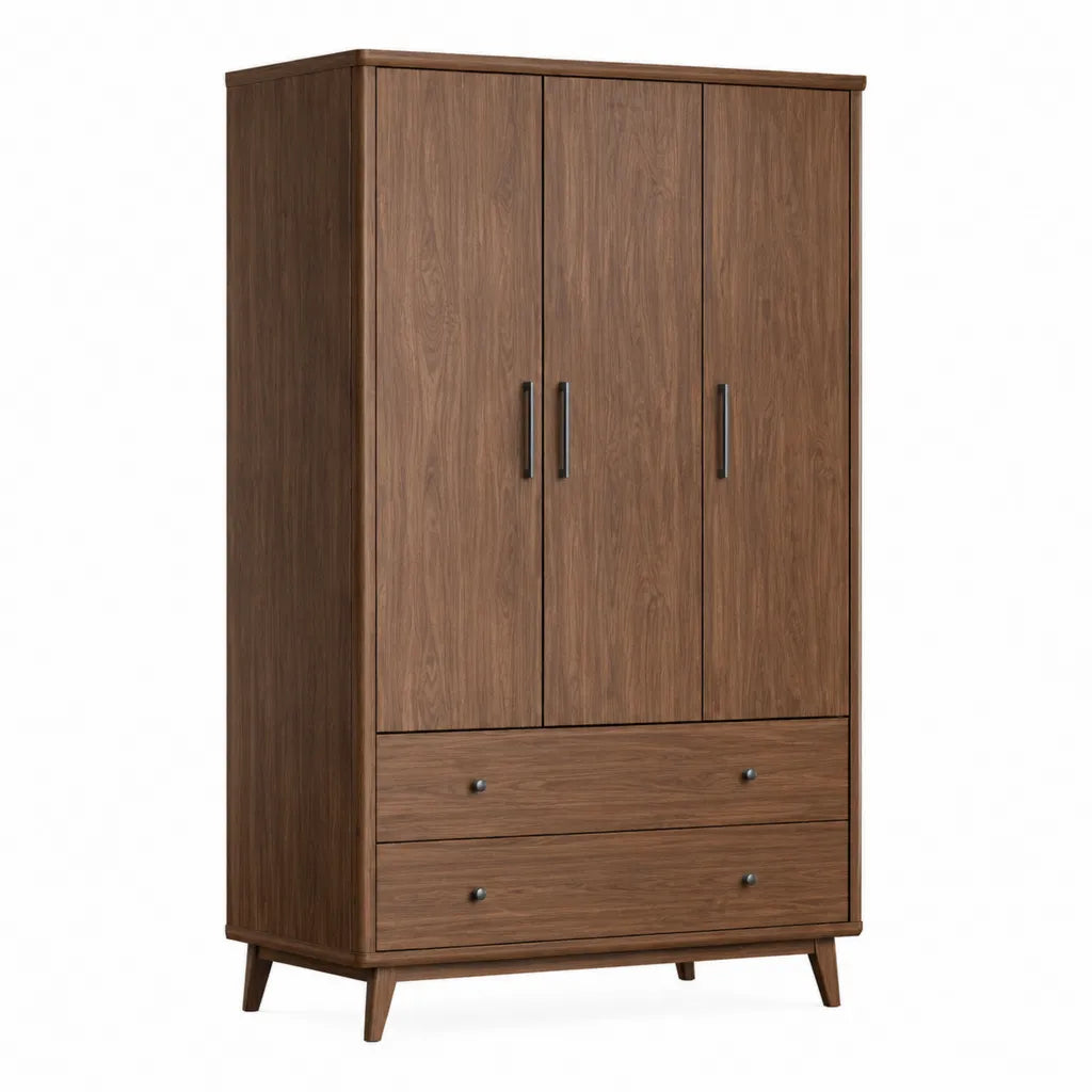 Kleiderschrank mit 3 Turen und 2 Schubladen Spanplatte rechteckig walnussbraun 120 x 55 x 190 cm