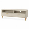 TV-Lowboard mit 2 Schubladen und Kabeldurchfuhrungen MDF Beige Gold 140 x 40 x 55 cm