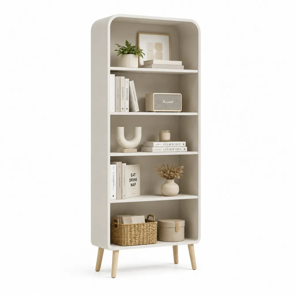 Bucherregal mit 5 Regalboden aus MDF mit Melaminbeschichtung in Cremeweiss 80 x 35 x 180 cm