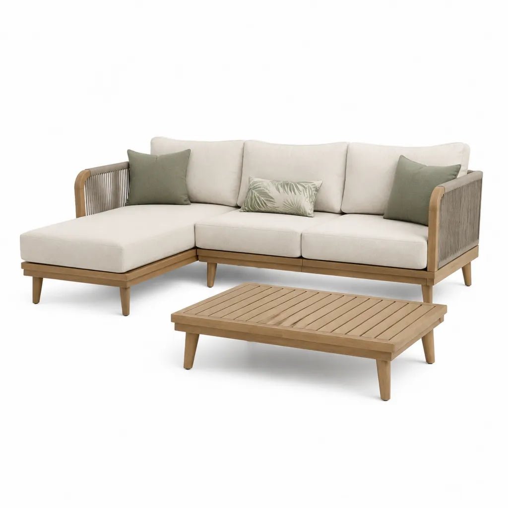 Gartenlounge Set L-Form mit Couchtisch 240 x 160 cm aus massivem Akazienholz Beige