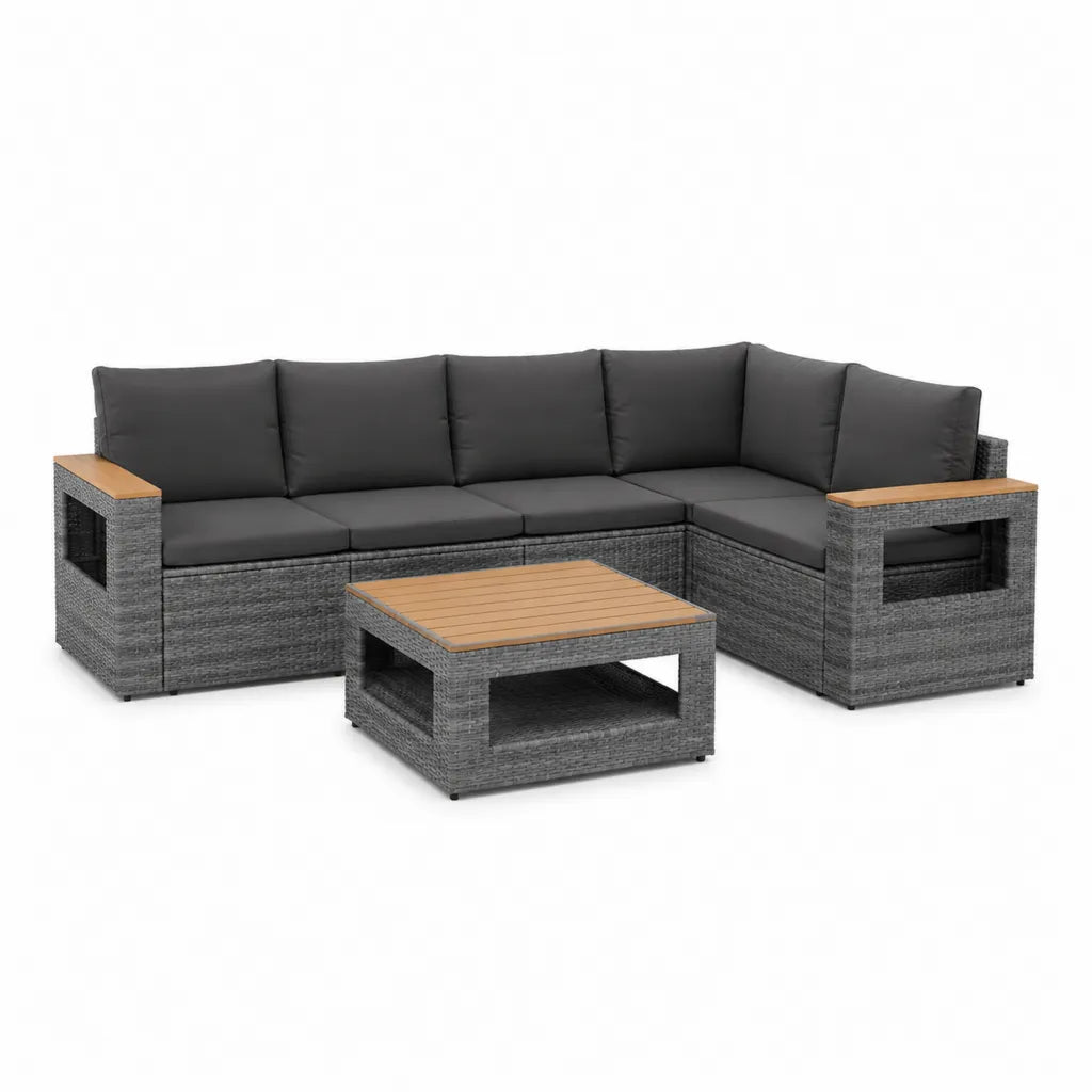 Gartenlounge Set 5-Sitzer mit Couchtisch 280 x 210 x 70 cm PE-Rattan L-Form Grau Anthrazit