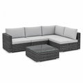 5-teiliges Gartenlounge Set Polyrattan Ecksofa mit Glastisch Grau Hellgrau 210 x 140 cm