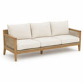3-Sitzer Gartensofa aus Akazienholz mit Seilbespannung und cremefarbenen Polsterkissen 220 x 85 x 78 cm