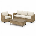 Gartenmobel-Set mit 3-Sitzer Sofa Sessel und Couchtisch Polyrattan Beige 191 x 75 x 75 cm