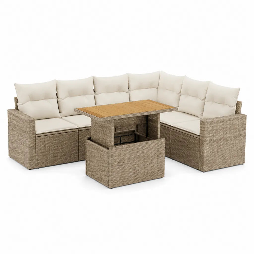 Polyrattan Gartenlounge Set 4-Sitzer mit Hubtisch PE-Geflecht Beige Braun Sofas je 120 x 70 x 70 cm Tisch 100 x 60 x 45/68 cm
