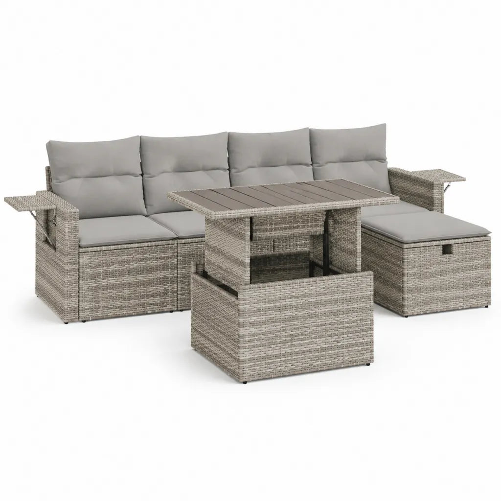 3-teiliges Gartenlounge-Set mit Tisch und Hocker Polyrattan Grau 3-Sitzer Sofa 200 x 70 x 75 cm Tisch 120 x 70 x 66 cm Hocker 100 x 50 x 40 cm