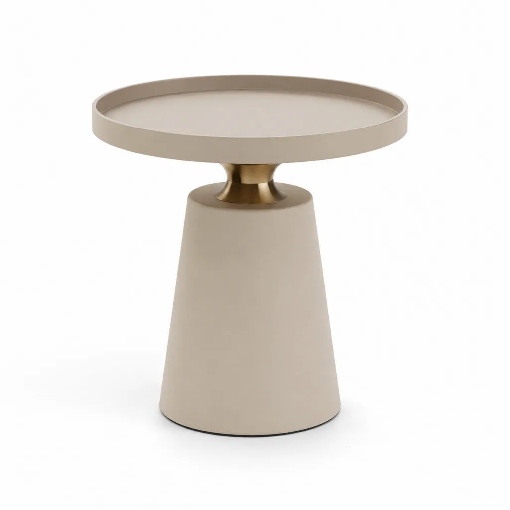 Beistelltisch mit Tablettablage aus Stahl rund Creme Gold 45 x 52 cm