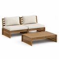 3-teiliges Gartenlounge Set aus massivem Akazienholz rechteckig Braun Beige mit 2-Sitzer Sofa 150 x 75 x 70 cm und Tisch 120 x 60 x 30 cm