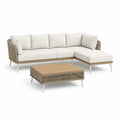 Gartenlounge Ecksofa Set mit Couchtisch PE-Rattan Beige Cremeweiss 270 x 200 cm