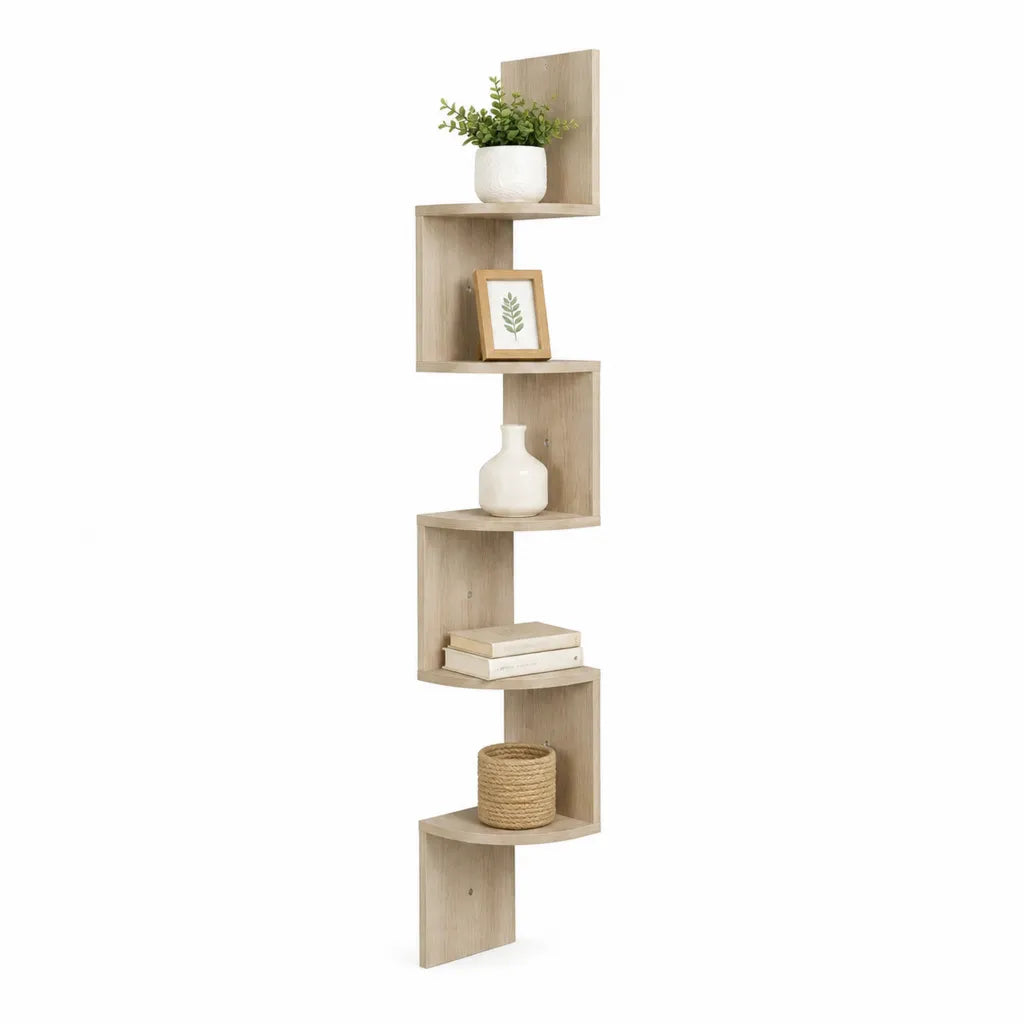 Zickzack Standregal mit 5 Ablagen aus MDF in Eiche Hell 30 x 24 x 160 cm