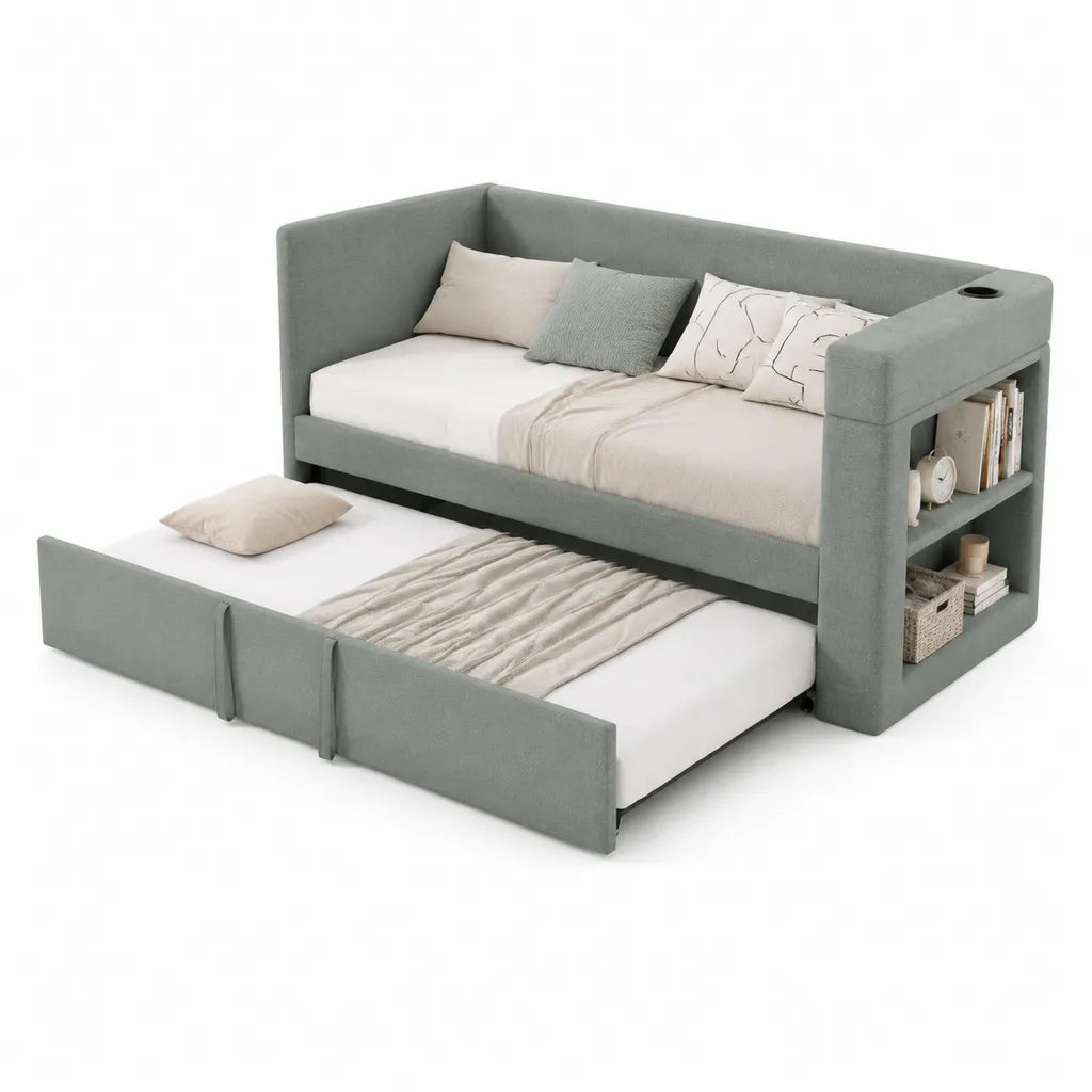 Ausziehbares Schlafsofa mit zwei Liegeflachen 90 x 200 cm Polyester rechteckig grau