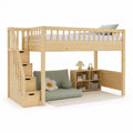 Kinderhochbett mit Stauraumtreppe 90 x 200 cm aus massivem Kiefernholz naturfarben