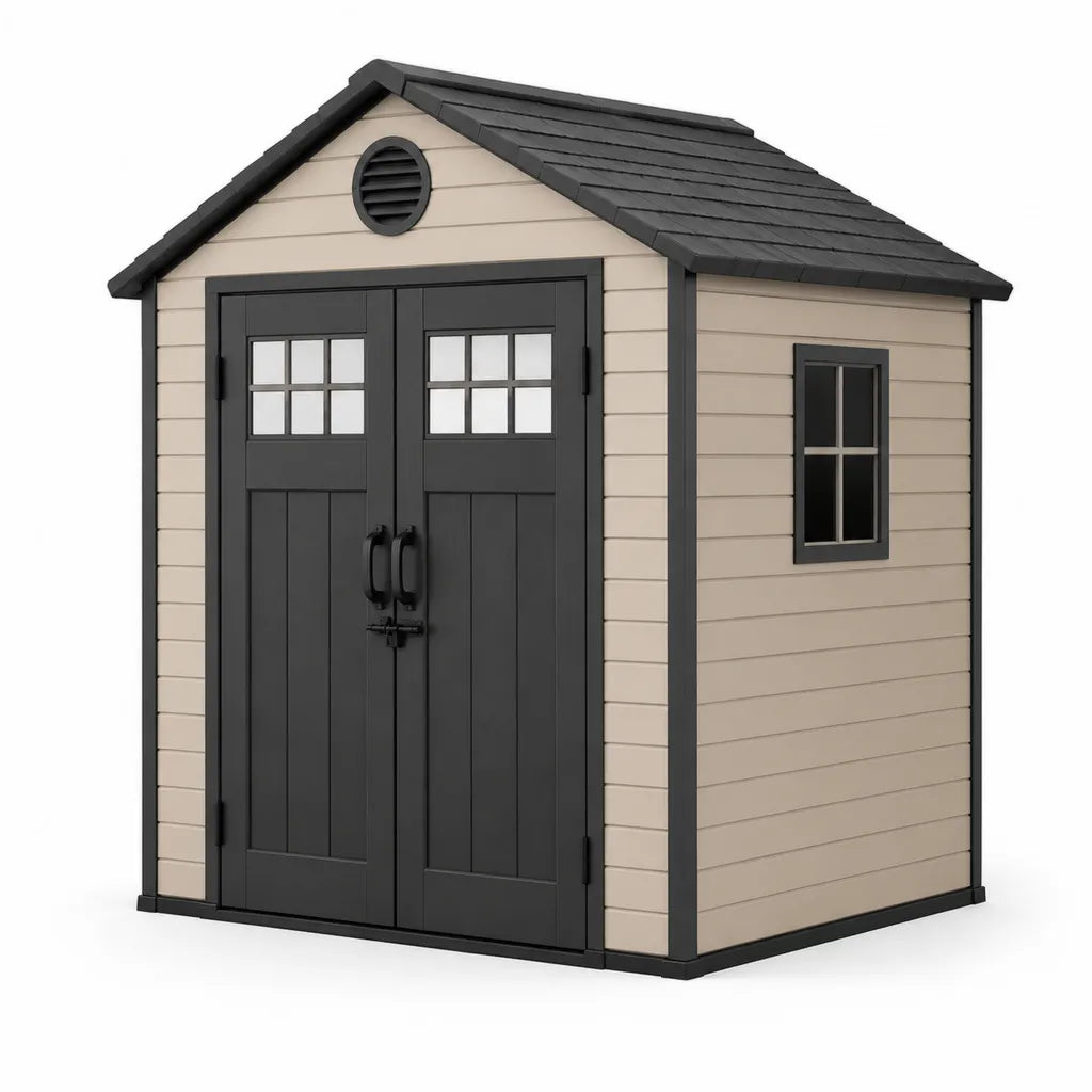 Kunststoff Gartenhaus Gerateschuppen mit Doppeltur 228 x 184 x 242 cm aus Polypropylen Beige Anthrazit