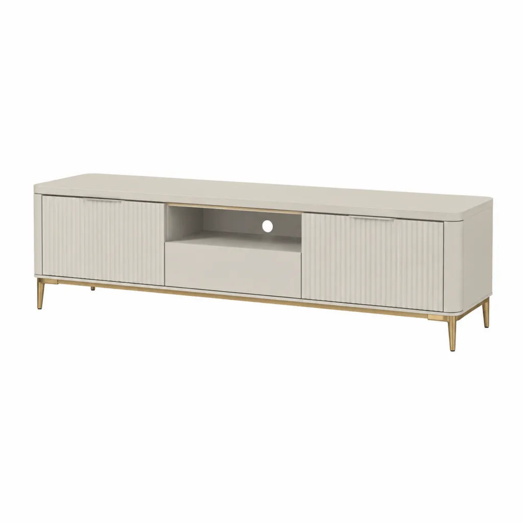TV-Lowboard 180 x 40 x 50 cm aus MDF rechteckig in Cremeweiss mit Stauraum und Kabeldurchfuhrung