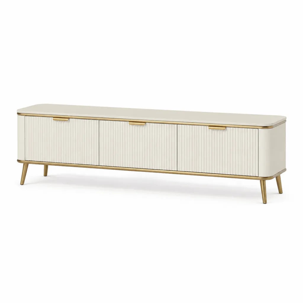 TV-Lowboard mit 3 Turen aus MDF in Cremeweiss Goldfarben 180 x 40 x 55 cm