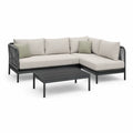 3-teiliges Gartensofa Ecksofa Set mit Couchtisch Stahl Polypropylen Beige Schwarz 220 x 220 x 70 cm
