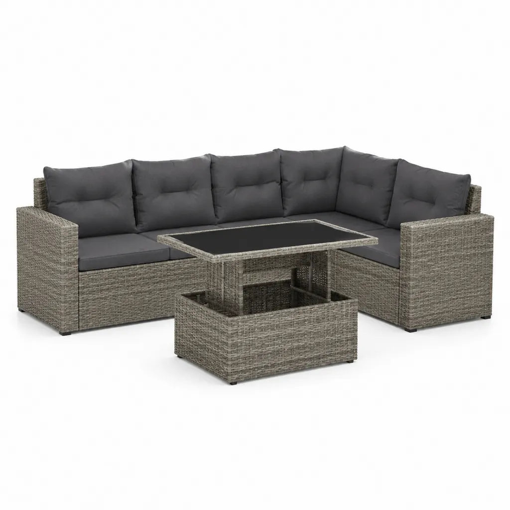 Gartenlounge-Set 5-Sitzer mit Tisch PE-Rattan L-Form Grau Anthrazit 215 x 215 x 65 cm