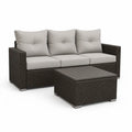 3-Sitzer Gartensofa Set mit Couchtisch aus PE-Rattan Braun Grau 196 x 70 x 75 cm