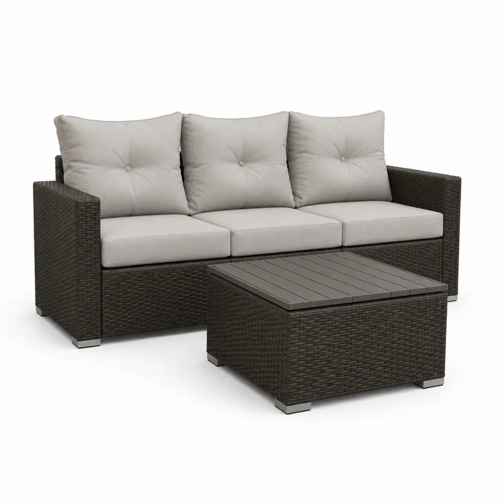 3-Sitzer Gartensofa Set mit Couchtisch aus PE-Rattan Braun Grau 196 x 70 x 75 cm