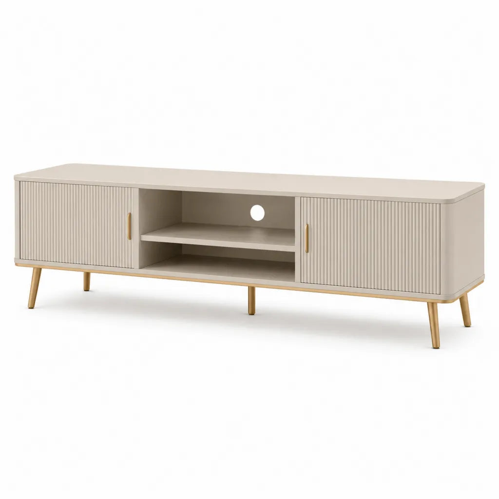 TV-Lowboard mit Schiebeturen 180 x 40 x 55 cm MDF Creme Gold