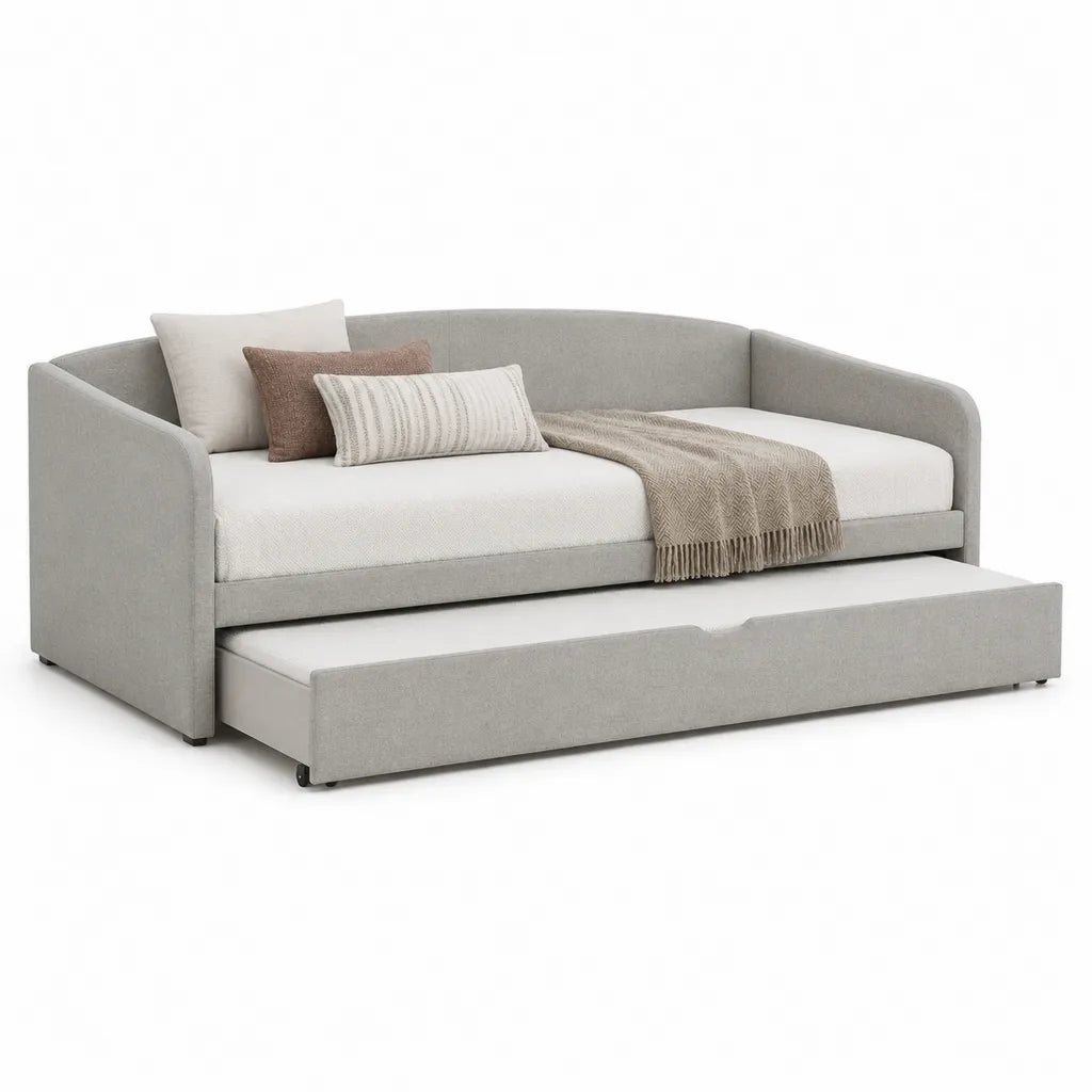 Ausziehbares Schlafsofa Tagesbett mit Unterbett 2 Liegeflachen 90 x 200 cm Polyester Hellgrau 210 x 100 x 85 cm