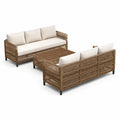 Gartensofa-Set mit 2 Dreisitzer-Sofas und Couchtisch 6 Sitzplatze PE-Geflecht Aluminium rechteckig Braun Creme 210 x 80 x 75 cm