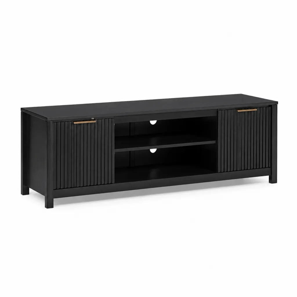 TV-Lowboard mit 2 Turen und offenen Fachern 160 x 40 x 60 cm MDF rechteckig schwarz goldfarben