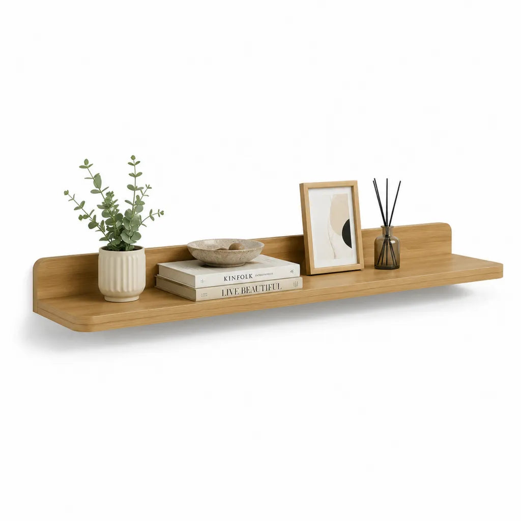 Wandregal aus Bambus mit Ruckwand Natur 80 x 15 x 15 cm