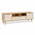 TV-Lowboard 160 x 40 x 55 cm aus MDF mit Eichenfurnier rechteckig Natur Cremeweiss