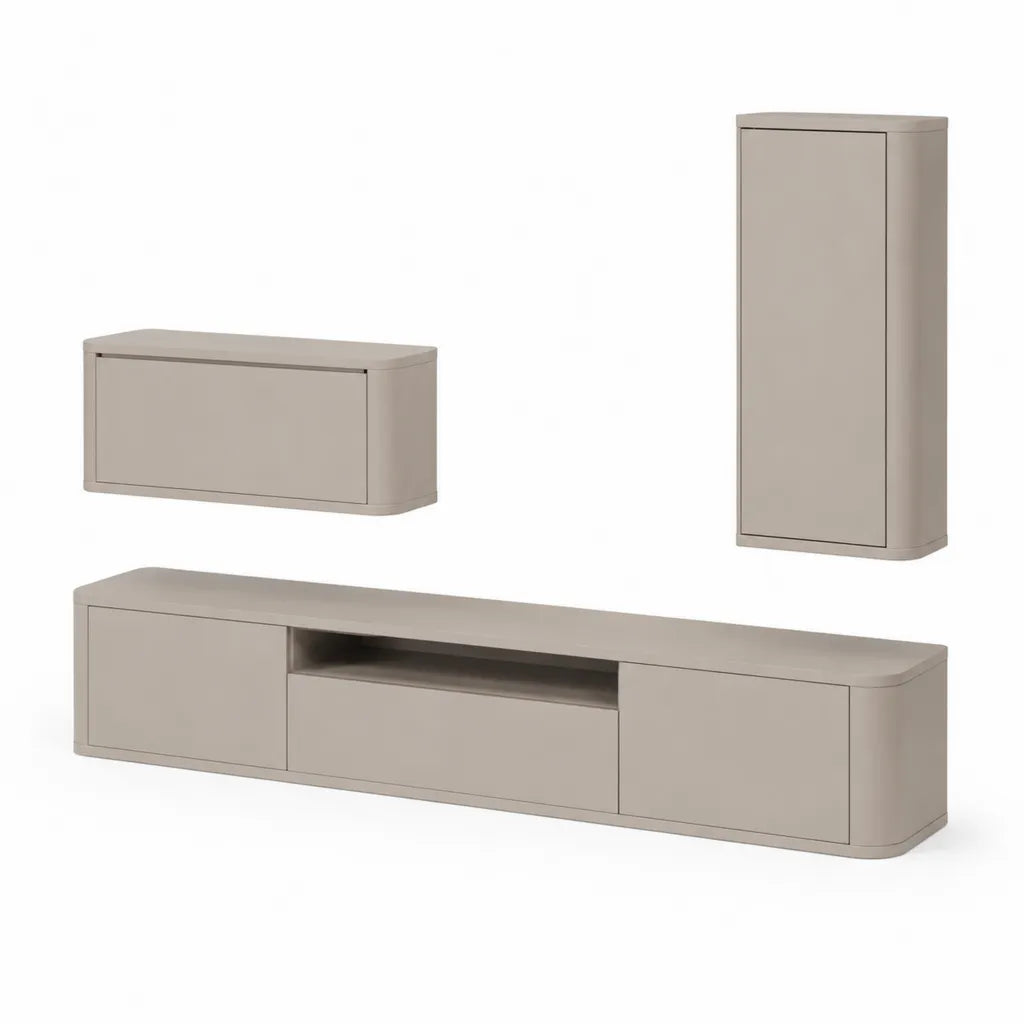 TV-Mobel Set 3-teilig aus MDF rechteckig Taupe Lowboard 180 x 40 x 45 cm Hochschrank 60 x 35 x 120 cm Hangeschrank 100 x 35 x 35 cm