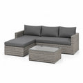 3-teiliges Gartensofa Set in L-Form aus PE-Rattan Grau mit Glastisch 203 x 139 x 63 cm