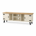 TV-Lowboard mit 2 Turen und offenen Fachern 160 x 40 x 55 cm aus MDF und Kiefernholz rechteckig Weiss Natur
