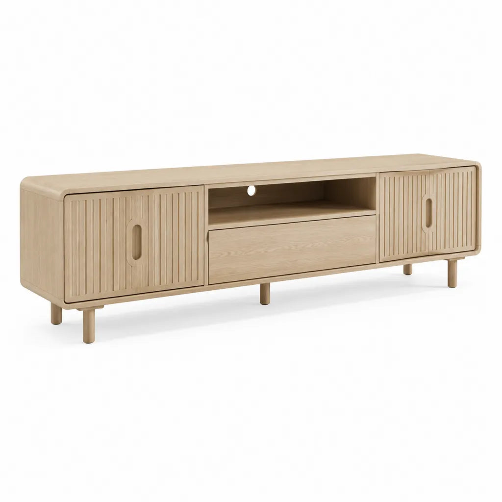 TV-Lowboard aus MDF mit Eichenfurnier rechteckig Natur 180 x 40 x 55 cm