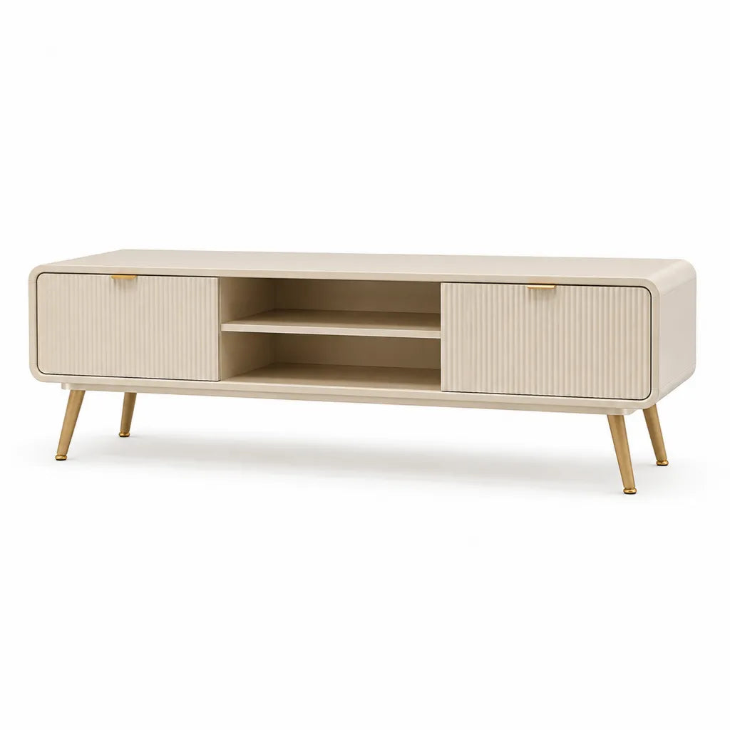 TV-Lowboard 180 x 40 x 55 cm aus MDF mit PU-Lackierung rechteckig Creme Gold