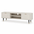 TV-Lowboard 180 x 40 x 55 cm aus MDF rechteckig Weiss mit schwarzen Stahlfussen